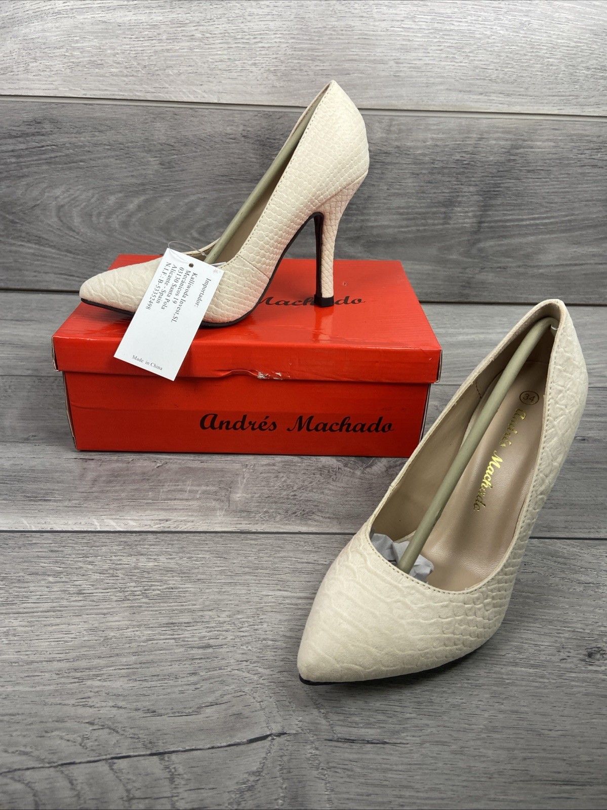 Zapatos Andres Machado Mujer Talla EU 34 UK3.5 Crema Piel Serpiente Efecto Stiletto