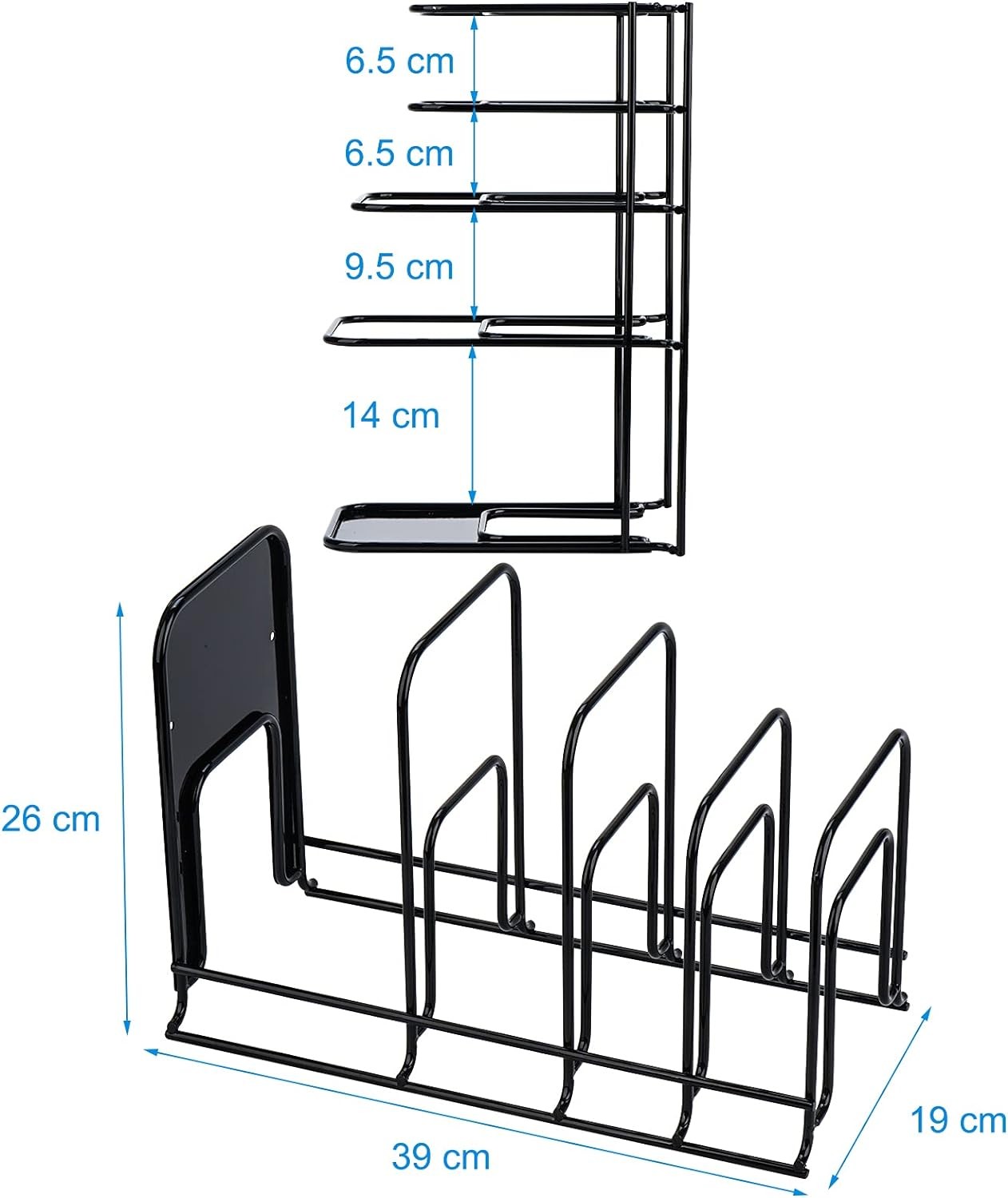 Toplife Heavy Duty Pan Organizer, 5 Tier 10.5"(L) x 7.5"(W) x 15.6"(H), Black 