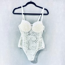 Vintage 90s y2k Womens Bodysuit Small White Lace Wedding Lingerie NWT