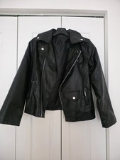 Black Faux Leather Moto Jacket Youth 13 14Y Cropped Biker Style Lightly Worn