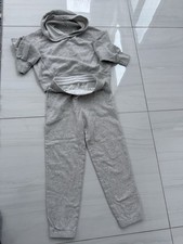 Gray Knit Women's 2 Piece Hoodie and Pants Sweatsuit Set, Hooded, Elastic Waist