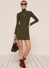 NWT Reformation Roberts Turtleneck Ribbed Dress Small Green Bodycon Long Sleeves