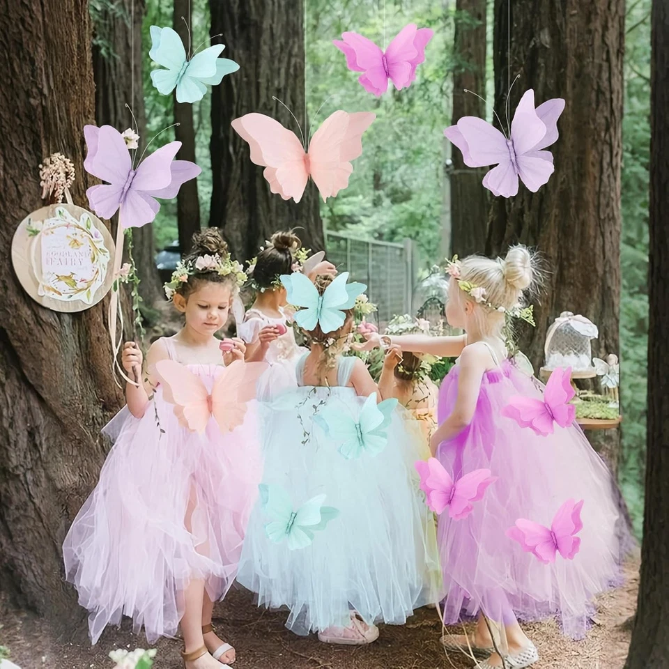 Decoraciones de Fiesta, Decoraciones de Cumpleaños Mariposa 3D, 4 Piezas Papel Crepé Colgante  Foto 2 de 4