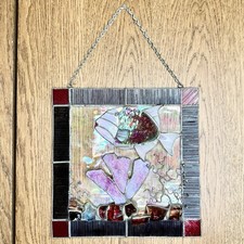 Vtg Iridescent Stained Glass Ocean Suncatcher Hanging Panel Fish Purple 10.5"