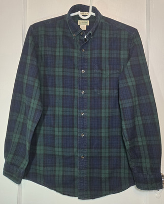 L.L.Bean Men's M Regular Slightly Fitted Green Blue Plaid Warm Flannel Shirt