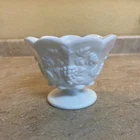 Westmoreland Milk Glass Paneled Grape Scalloped Edge Pedestal Open Fruit Bowl