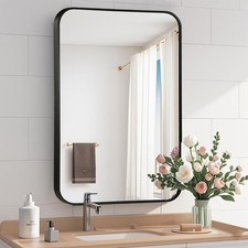 Black Bathroom Mirror, 22x30 Inch Matte Black Mirror, Aluminum Alloy Framed V...