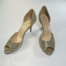Kate Spade Gold Glitter Peep Toe D'Orsay Heels Size US 9 Made in Italy New