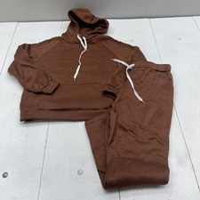 Hoodie Jogger Set Mens M Brown Tracksuit Sweatsuit Drawstring Pockets Loungewear