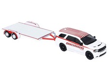 1/64 2018 Dodge Durango White with Red Stripes and 2021 Dodge Challenger SRT
