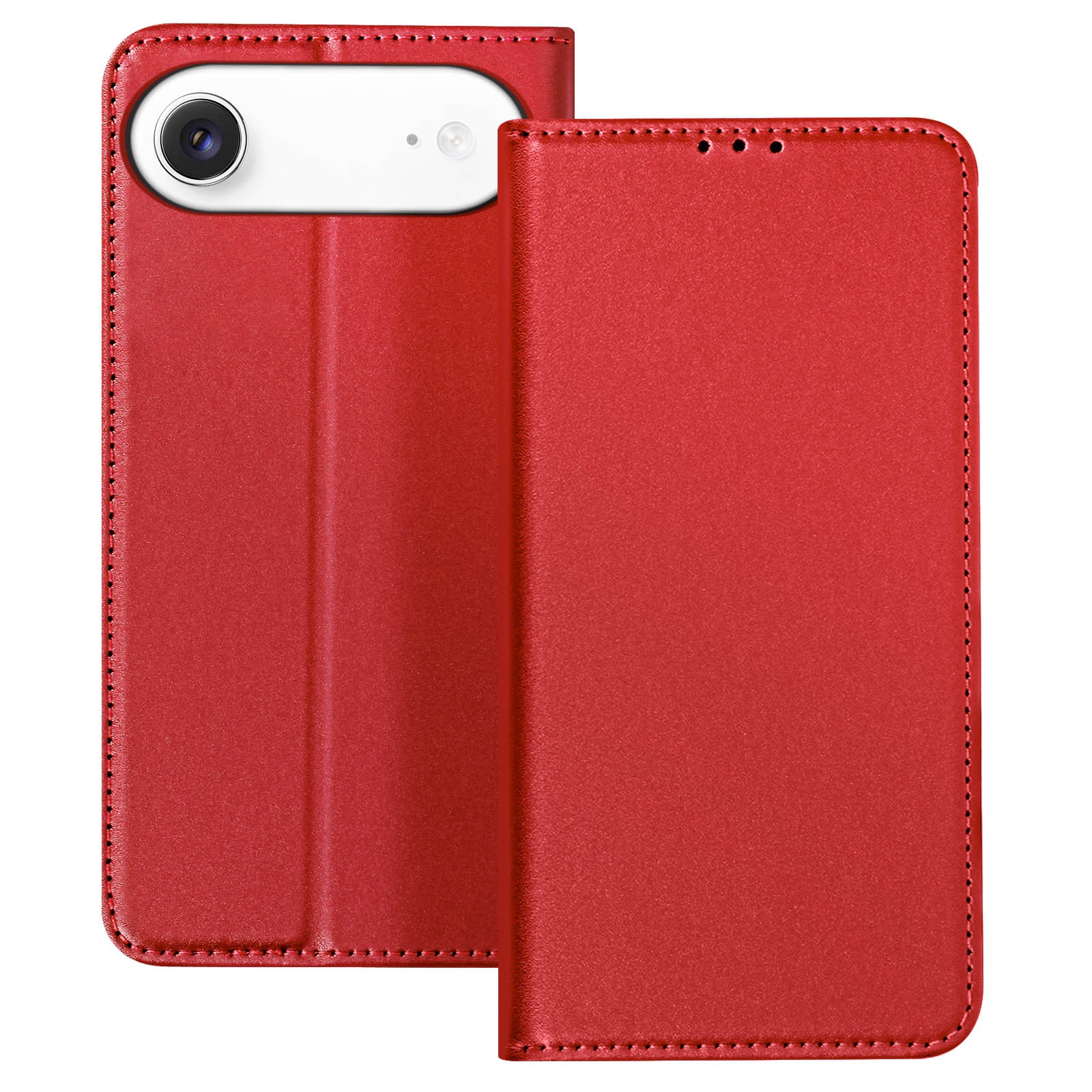 Coque en cuir pour iPhone 17 Air Avizar avec rabat et porte-carte rouge