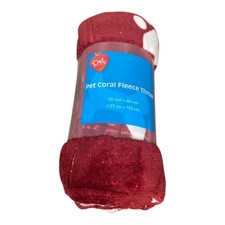 Pet Central Coral Fleece Throw with Paw Prints 50 x60 Burgundy