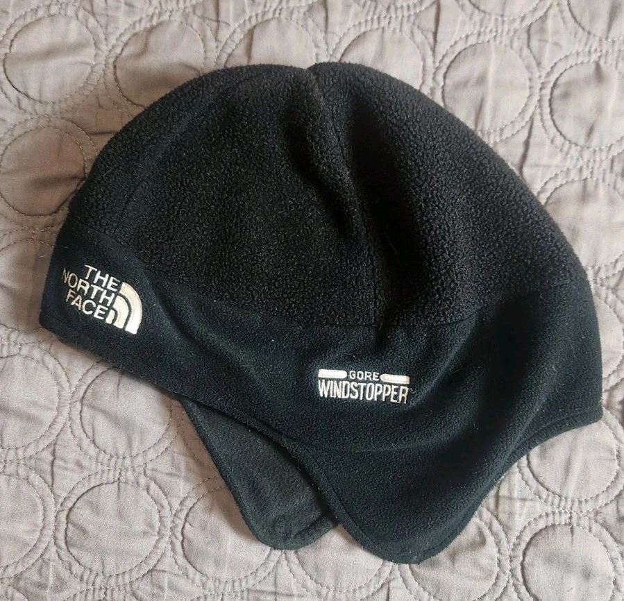 North Face Gore Wind Stopper Black Beanie Fleece Hat with Ear Flaps Size Large