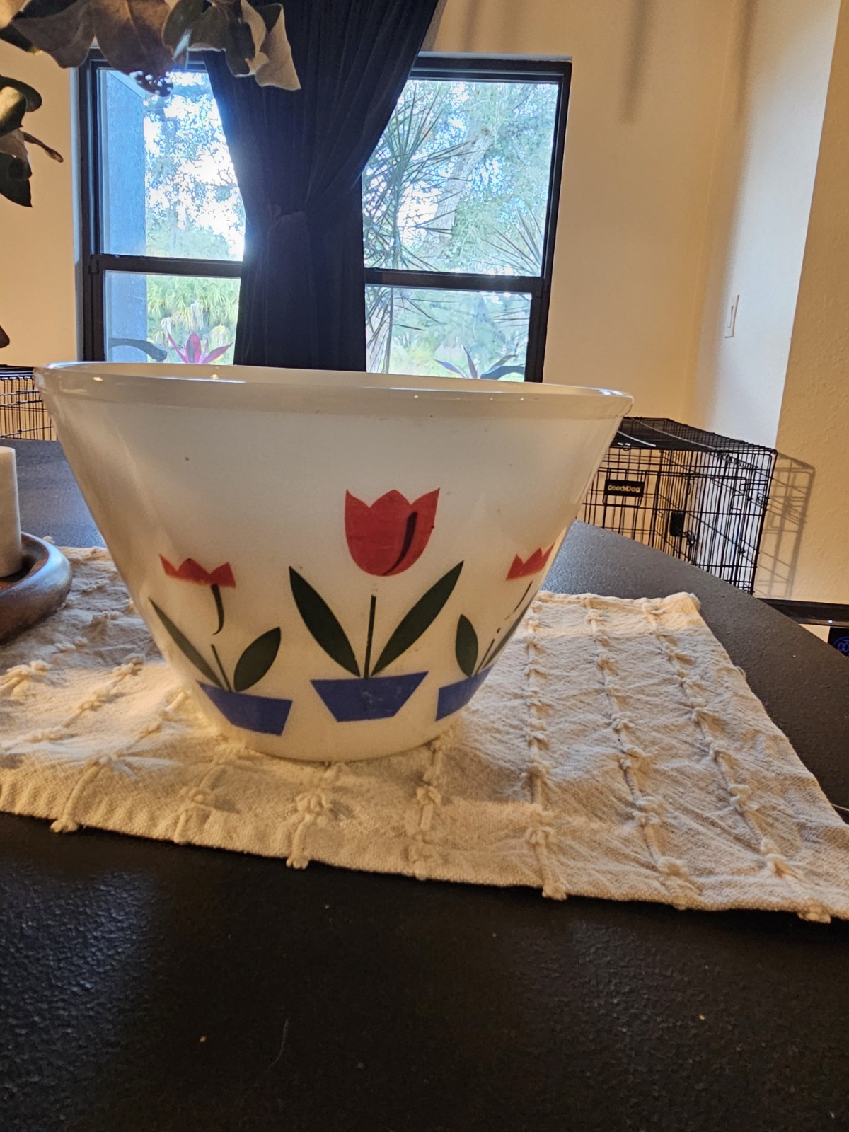 Vintage Fire King Tulip Mixing Bowl White Milk Glass 9.5 Inch Wide Nesting Bowl