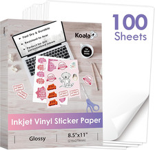 Koala Printable Vinyl Sticker Paper for Inkjet Printers - 100 Sheets Glossy Whit