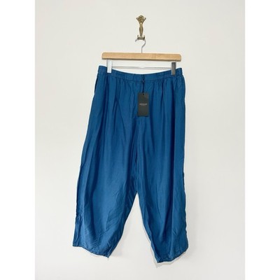 Grizas Bamboo Silk Crop Barrel Harem Trousers XL Blue Elastic Waist Lagenlook