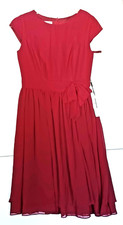 JJ’s House Women’s Size 8 Dark Red Dress, Cap‑Sleeve, Knee‑Length, Ribbon Waist