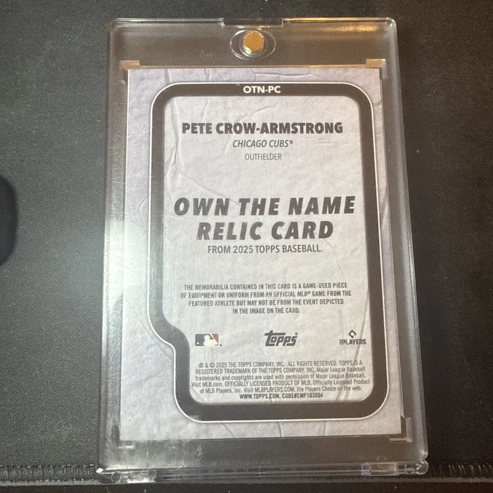 2025 Topps Update Pete Crow Armstrong Own The Name 1/1 S Clean Card #OTN-PC Cubs - Image 2 of 2