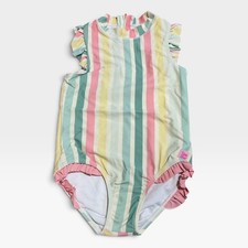 RuffleButts One Piece Swimsuit Kids Size 6 Multicolor Excellent Pastel Striped