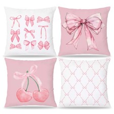 Pink Coquette Bow Pillow Covers 18x18 Set of 4, Coquette Room Decor, Coquette...