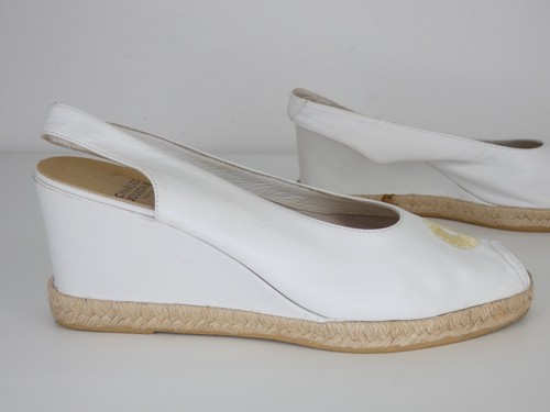 Charles Jourdan Espadrilles White Leather Platform Peep Toe Slingback EU 39 UK 6 - Picture 9 of 22