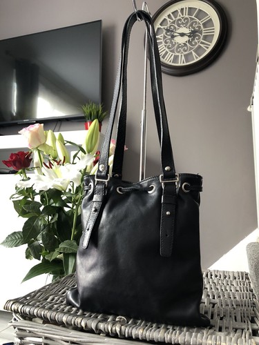 L'ARTIGIANO Sorrentino weiche schwarze Ledertasche Schultertasche Handtasche Italien - Bild 9 von 12