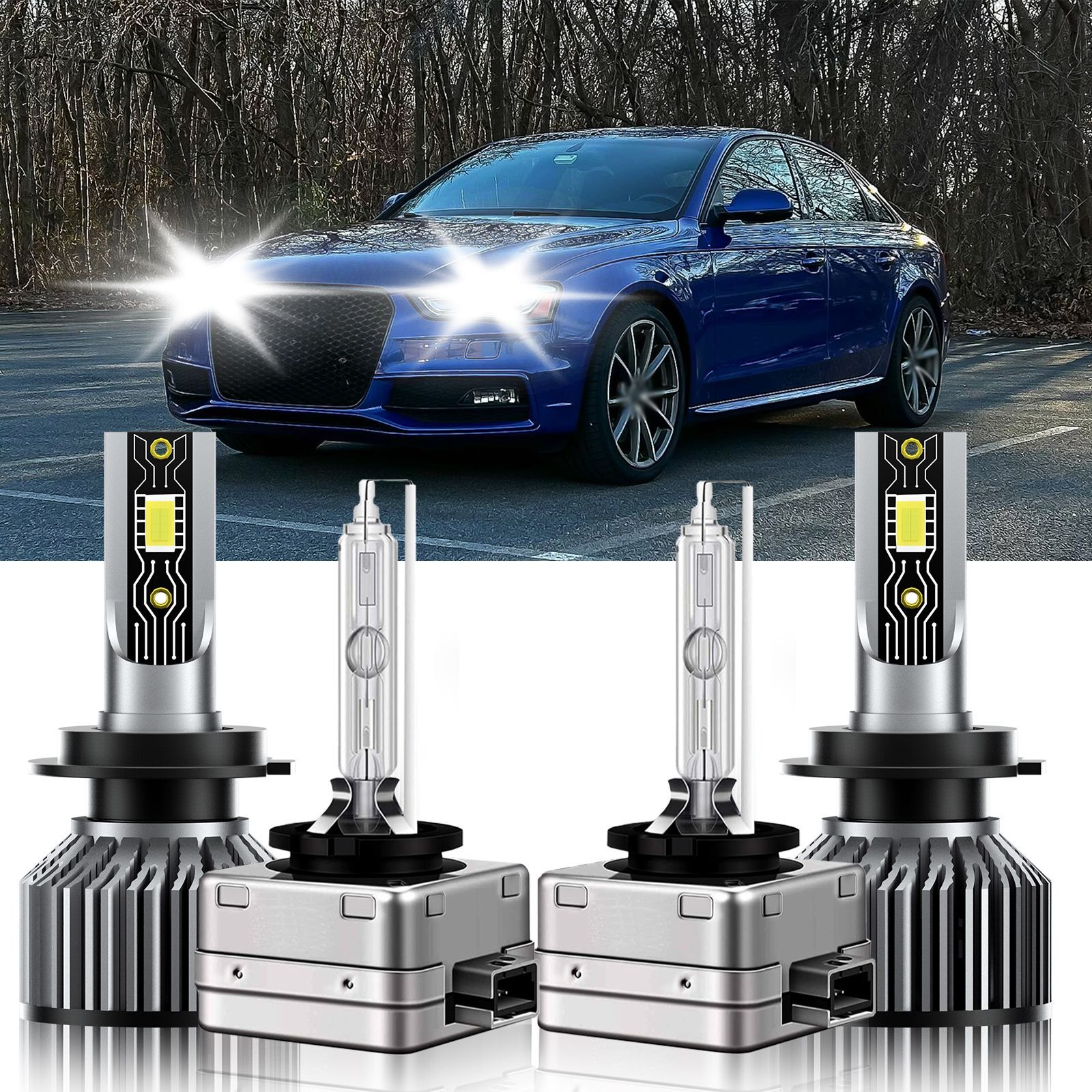 For Audi S4 2004-2004 H7 D1S LED HID Headlight Bulb Kit High Low Beam Bright