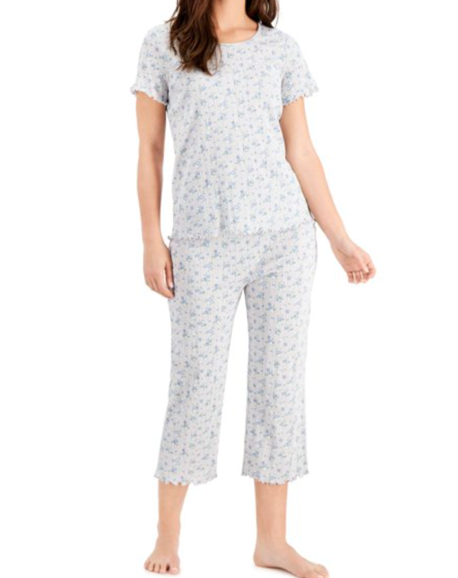 Charter Club E2819 Women's Cotton Pointelle Capri Pajama Pants Set
