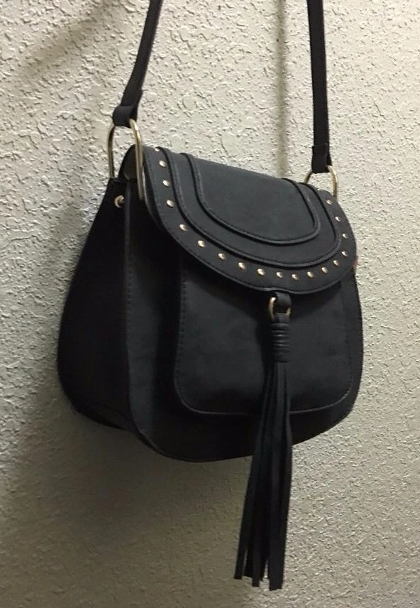BOLSO BANDOLERA FRANCO SARTO REX SILLÍN OROPEL FLECOS NEGRO NUEVO Foto 3 de 4