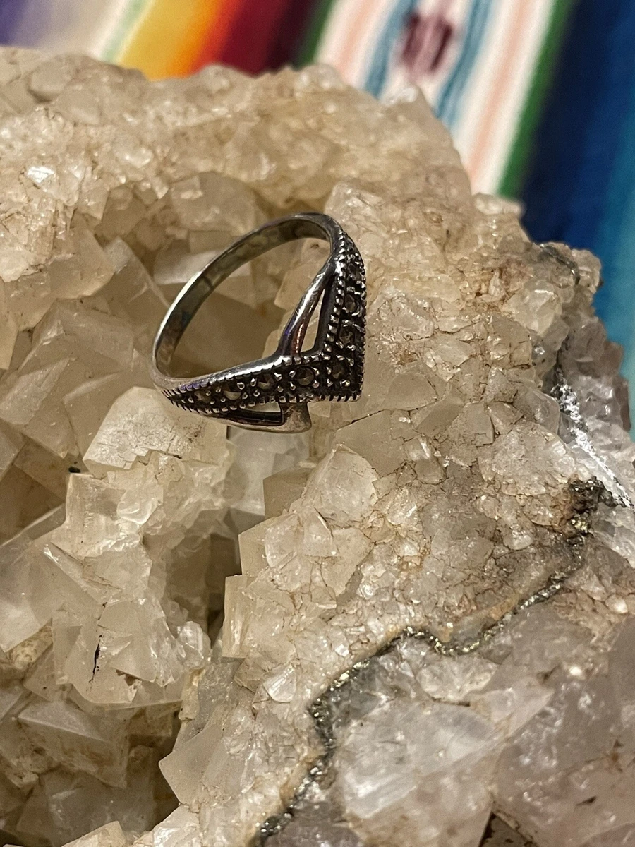 Marsala Jewelry 925 Sterling Silver Marcasite Double Chevron Ring