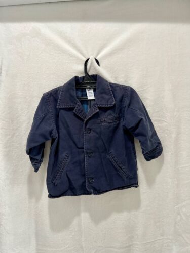 Vintage 2002 Baby Gap Canvas Navy Blue Button Down Coat with Flannel Lined - Picture 1 of 6