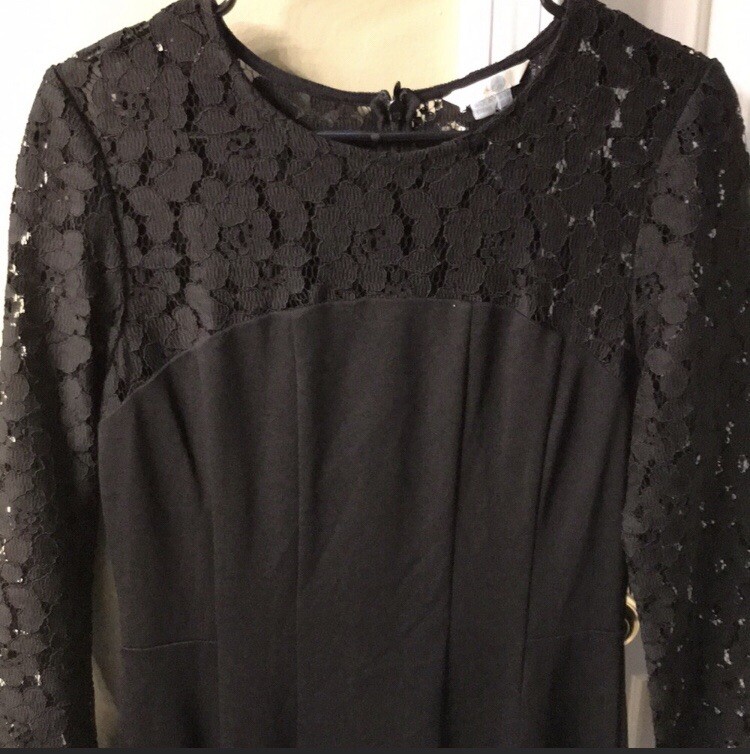 Boden Women's Floral Lace Upper A-Line Pleated Long Sleeve Black Dress Size  6R | eBay