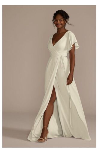 NEUF robe Davids Bridal studio taille 20 Georgette manches flutter robe enveloppante blanche - Photo 1/13