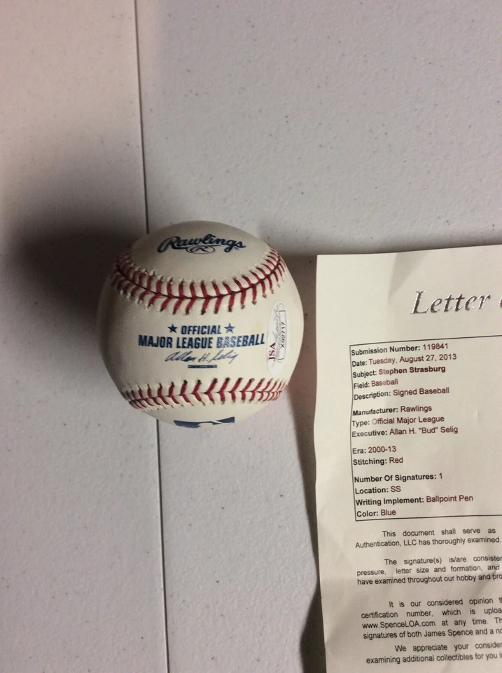 Stephen Strasburg Autograph Signed OMLB Authenicated JSA Full Letter“ Nationals” - Image 4 of 4