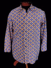 VERY RARE VINTAGE 1950'S LAVENDER  ORANGE FRENCH COTTON PRINT SHIRT SIZE MEDIUM