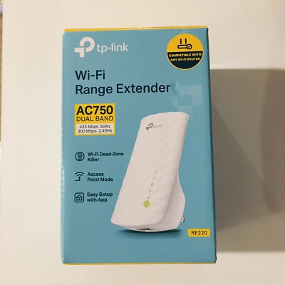 TP Link AC750 Dual Band WiFi Extender Model # RE220