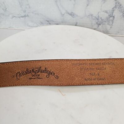 Christian Audigier Small Brown Leather Belt Skulls Roses Gold Halloween 90s Rare Christian Audigier Belt S/M Brown Leather Skulls Roses Gold  main image 2