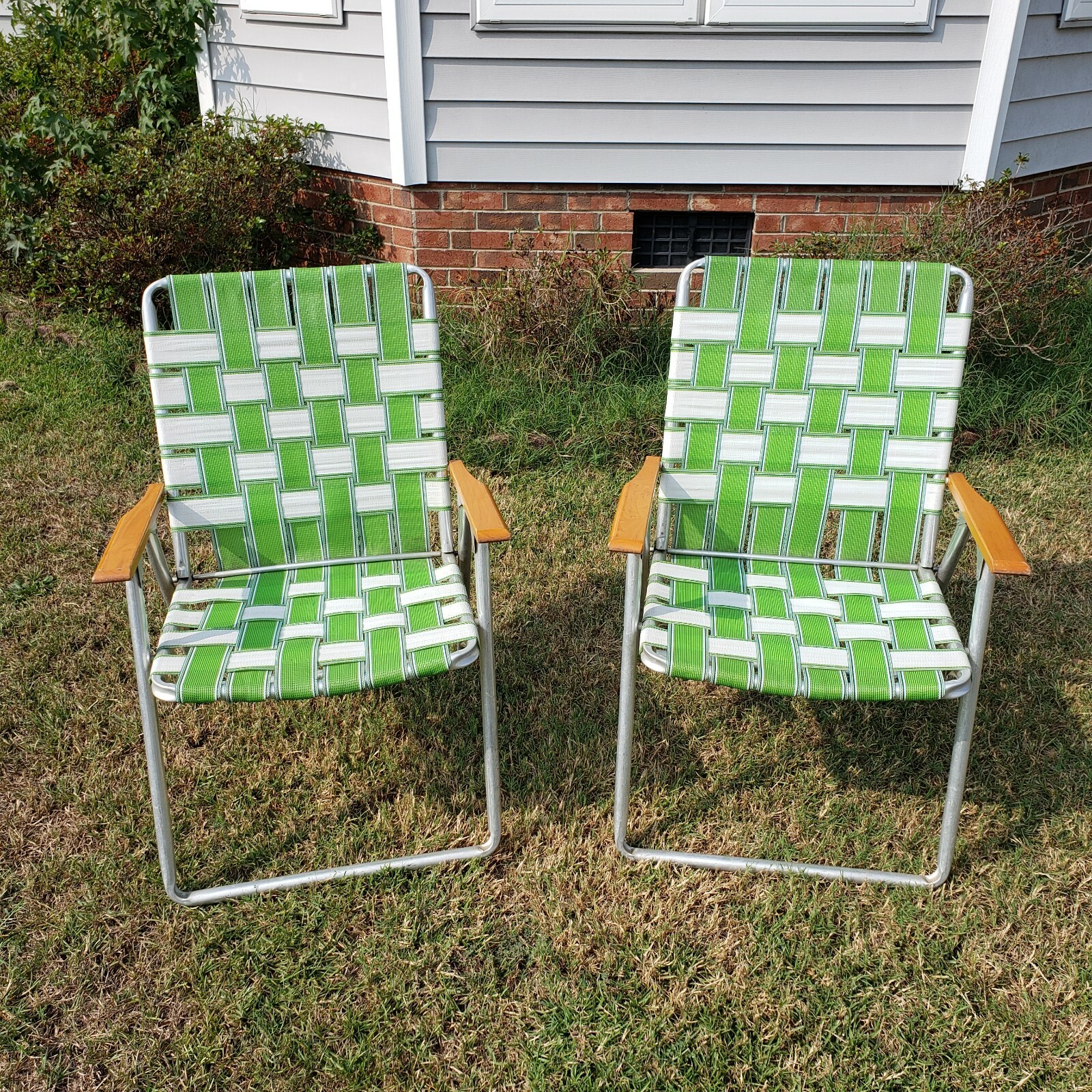 Arms Wooden Chairs Folding Aluminum Vintage 2 Webbed Lawn