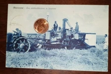 Cartolina d'epoca paesagg Italia Lazio Roma Maccarese trebbiatrice