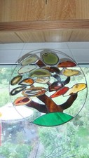 Tiffanyglasfensterbild, Ringbild "BAUM",sehr ausgefallen,16 Achate, gebraucht