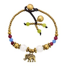 Boho Chic Colorful Stone  Brass Bead Elephant Charm Bracelet