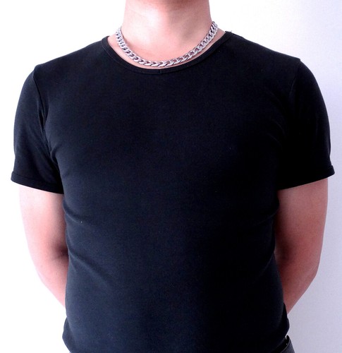 Collar de Acero Inoxidable 12 mm Curva de Plata Cadena Cubana Hip Hop Joyería Masculina - Imagen 19 de 23