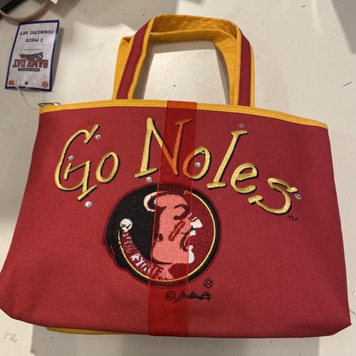 FSU Florida State-Licensed 3 Piece Cosmetic Bag Set-Maroon & Gold Canvas-new - Picture 3 of 3