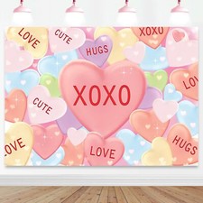 7x5ft Valentines Day Backdrop Conversation Hearts Sweethearts Candy Backgroun...