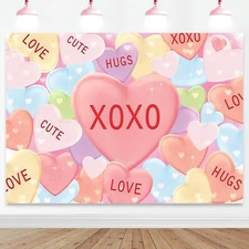 7x5ft Valentines Day Backdrop Conversation Hearts Sweethearts Candy Backgroun...
