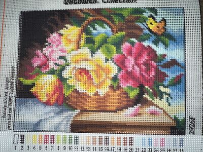 Printed needlepoint tapestry  canvas only 7x9.5  Orchidea Flowers And Butterfly