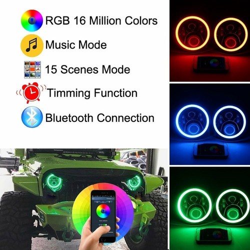 Pair 7Inch RGB LED Headlights Angel Eyes Halo DRL Fit for Ford Mustang 1965-1978 - Picture 3 of 12