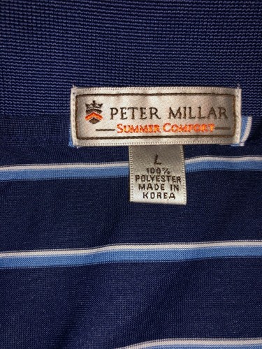 Peter Millar Mens Summer Comfort 100% Polyester Blue Striped Polo Shirt Large - Picture 4 of 7