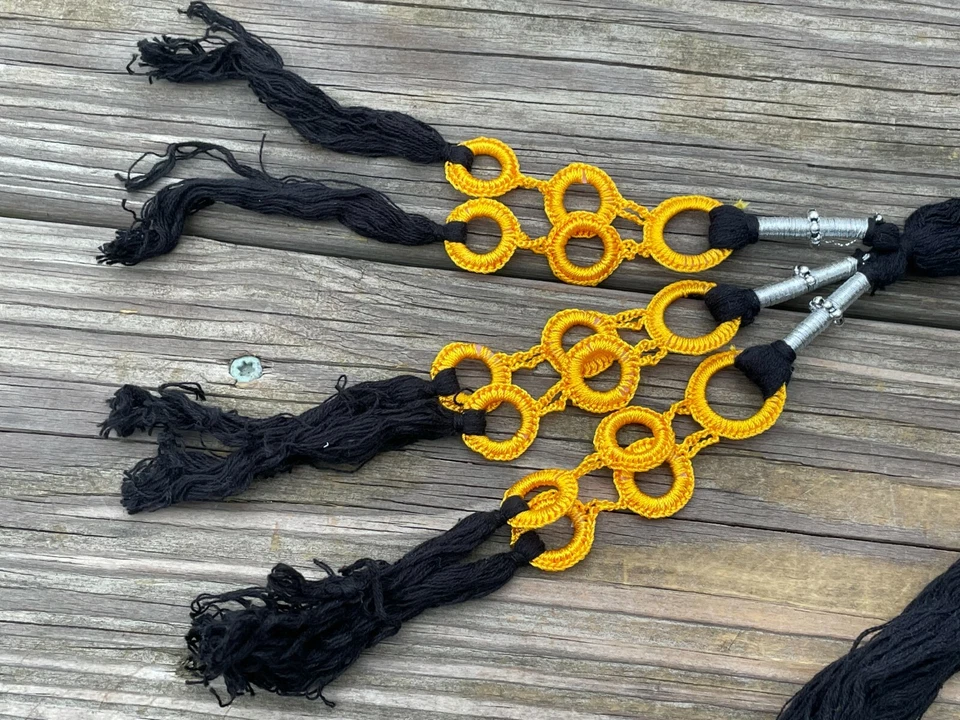 头发 Paranda 黑色/黄色头发配件编织传统手工 Parandi — 第 3/4 张图片