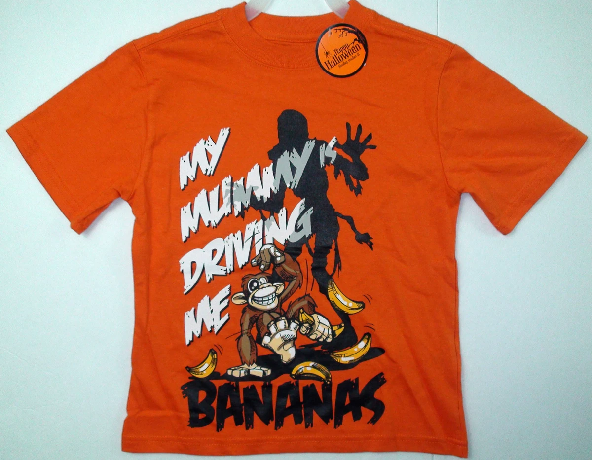 Boys T-shirt My mummy is driving me bananas Halloween monkey Size